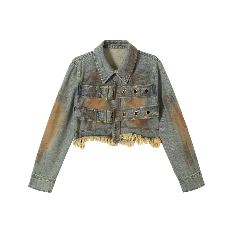 BE ALL KABUTO Denim Jacket Women's Dirty Washed Blue-0