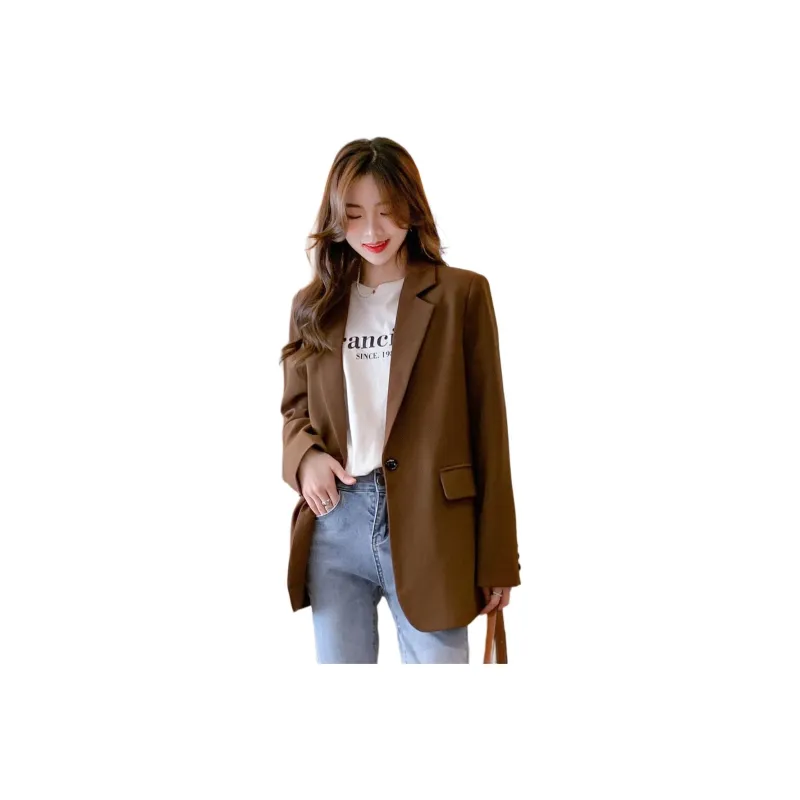 JEANSWEST Business Commute Premium Cardigan Satin Solid Color Versatile Long Sleeved One Button Spring Fall Women's-4