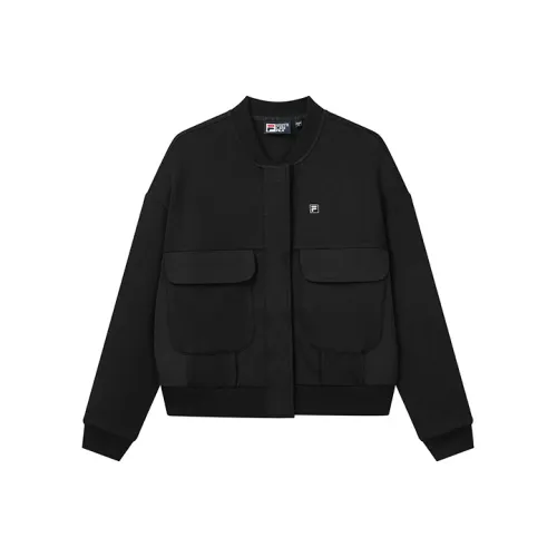 FILA Solid Color Loose Fit Coat Spring And Autumn Women's Jet Black