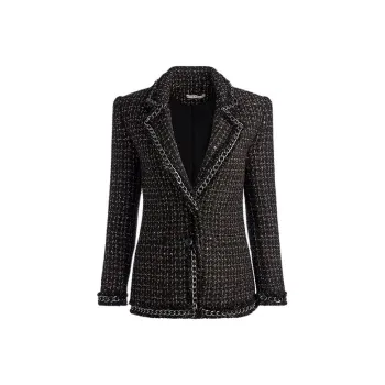 ALICE+OLIVIA Shan Chain-trim Tweed Blazer