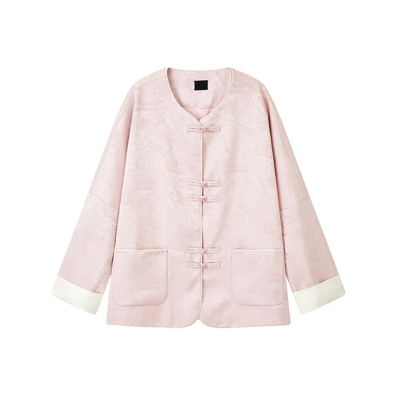 Yu Qianwen Cropped Coats Women's Pink-0