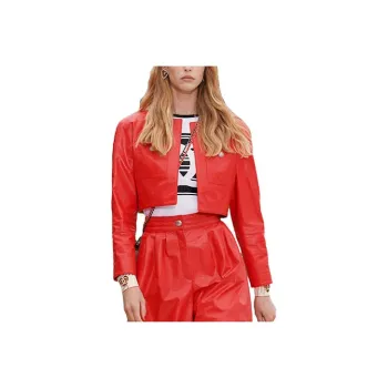 CHANEL Leather Jackets Women's Red