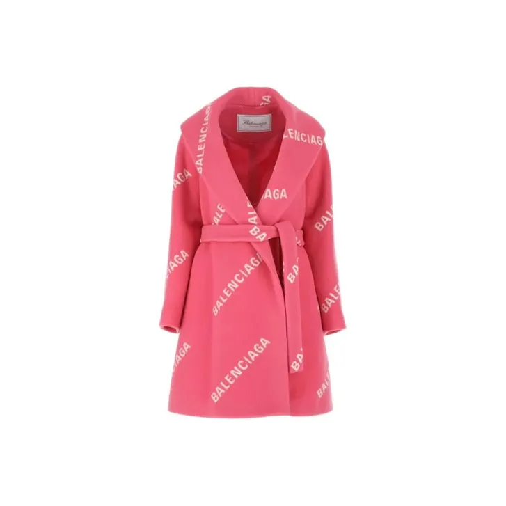 Balenciaga Women's Printed Wool Blend Coat Pink-0