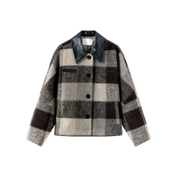 MOSIIMORII Coat Women's Latte Brown Plaid