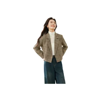 VIMLY Business Suit Women's Apricot Coffee Check