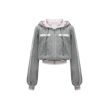 CHICHY CHICHY Hoodie Coat Vintage Style Loose Fit Women's Smoke Gray