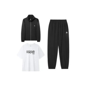PEAK Casual Sportswear Unisex Set Black Coats+White Short Sleeved+Black Pants