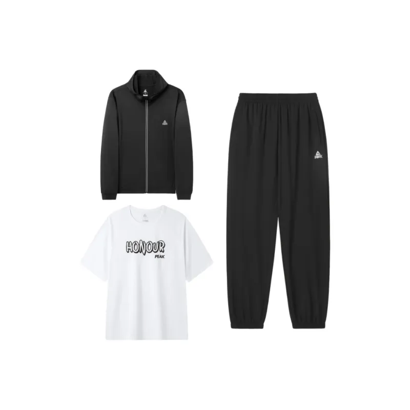PEAK Casual Sportswear Unisex Set Black Coats+White Short Sleeved+Black Pants-0