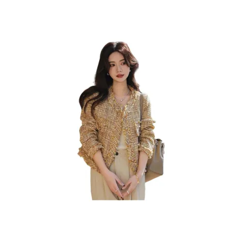 Emodues Cropped Coats Women's Autumn Rattan Yellow