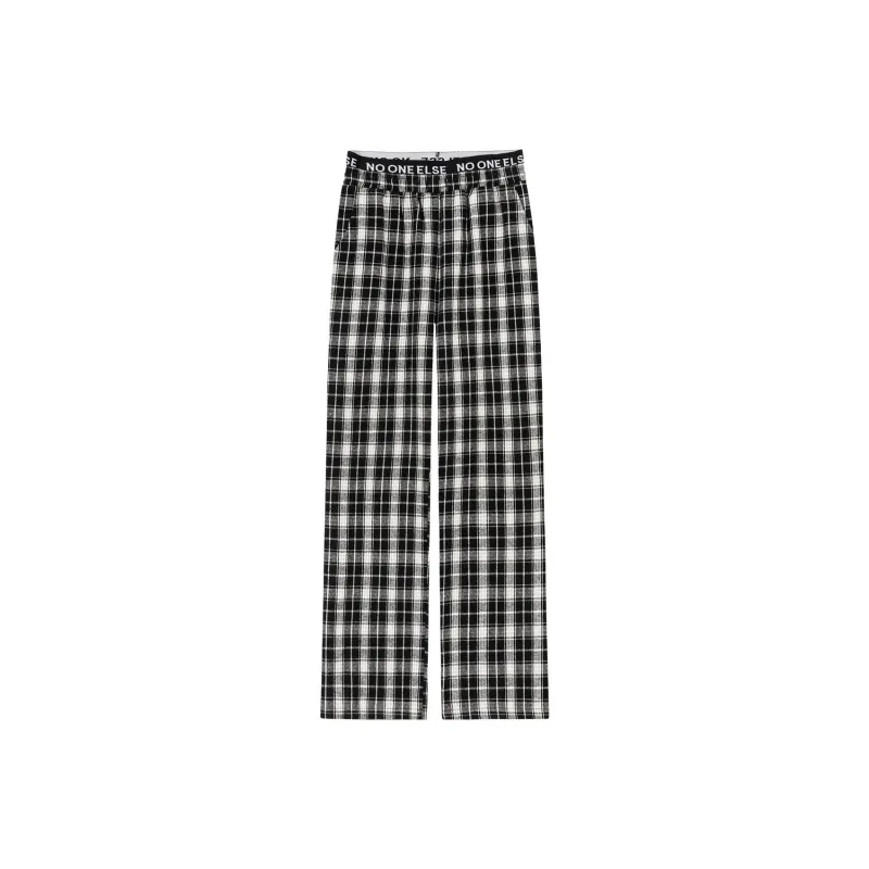 NO ONE ELSE Casual Pants Women's Black White Plaid-0