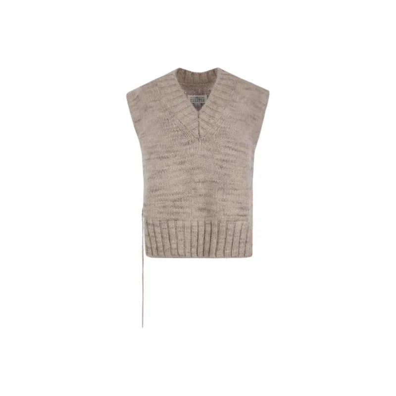Maison Margiela V Neck Ribbed Knitted Vest-0