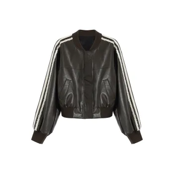 PP Leather Jackets Women's Coffee