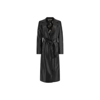 GUESS Gea Faux-Leather Trench Coat Trench Coat Women's Black