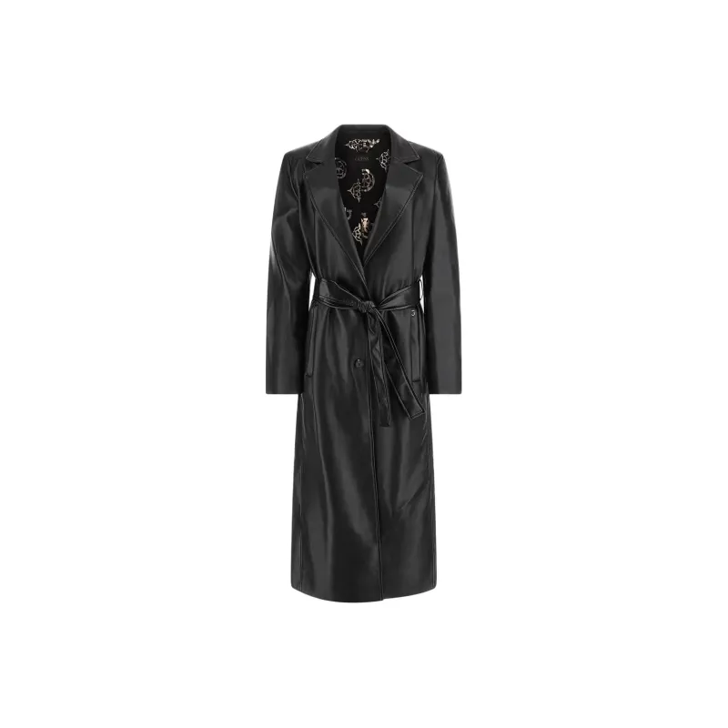 GUESS Gea Faux-Leather Trench Coat Trench Coat Women's Black-0