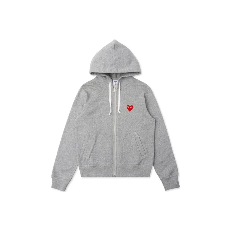 Comme Des Garcons Play Women's Red Multi Heart Zip Up Hoodie Grey-0