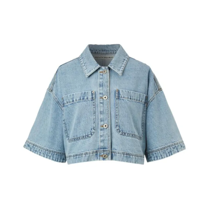 III VIVINIKO Denim Jackets Women's Light Blue-0