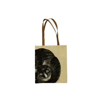 RABBITUU Canvas Bag, Tote Bag, Shoulder Bag Medium Size Unisex Shen Zhou Watching Cats, Light Yellow