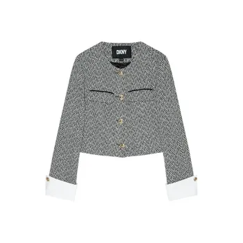 DKNY Cropped Coat Women's Black & Multicolor