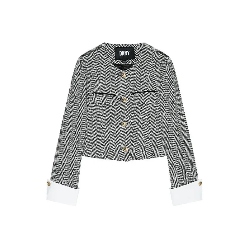 DKNY Cropped Coat Women's Black & Multicolor-0