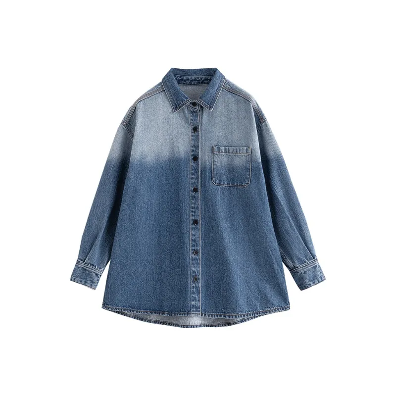 Initial Language Denim Jacket Women's Heavy Fermentation Gradient Blue-0