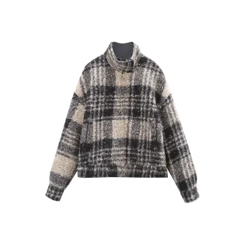 A Paradise For Awakening Cropped Coats Women's Black Plaid