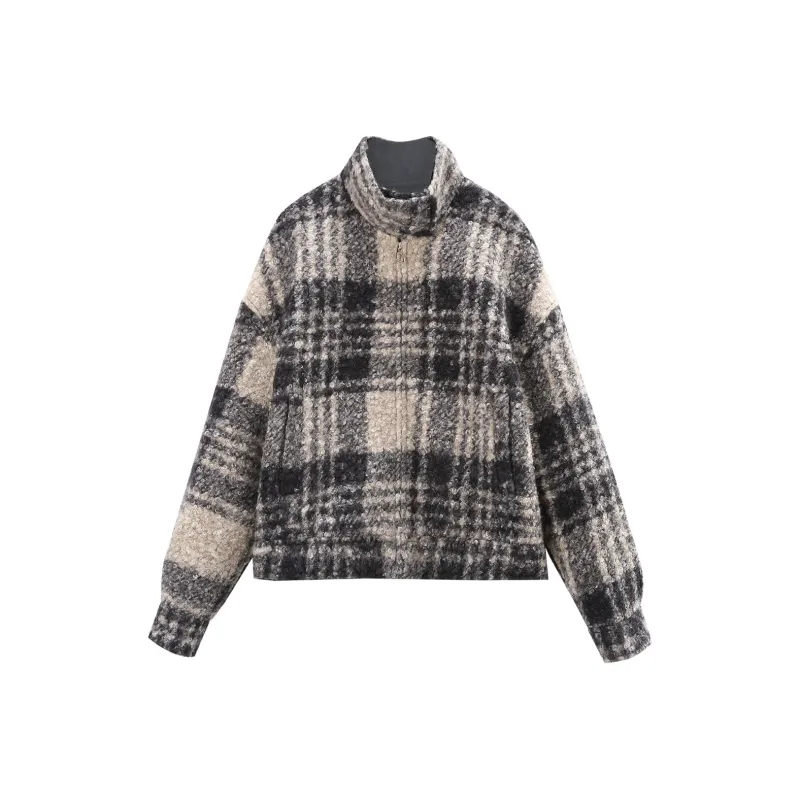 A Paradise For Awakening Cropped Coats Women's Black Plaid-0
