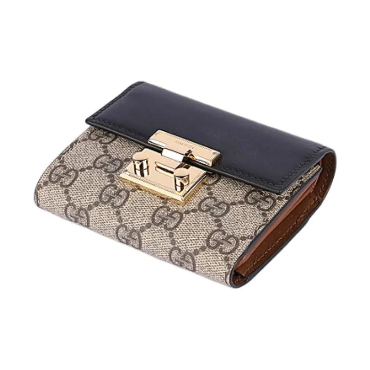 GUCCI GG Supreme Canvas With Leather Wallet Women's Black & Beige-1