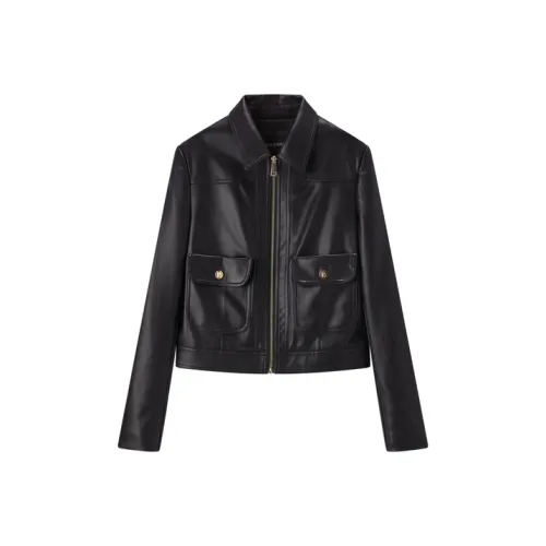 PEACEBIRD PU Leather Jacket Women's