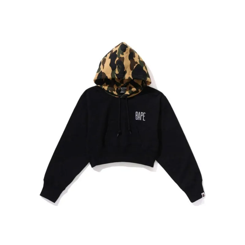 Bape Women's 1st Camo Cropped Pullover Hoodie Gray-0