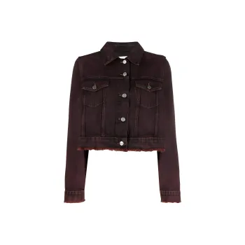 GANNI Overdyed Bleach Denim Cropped Jacket 'Shaved Chocolate'