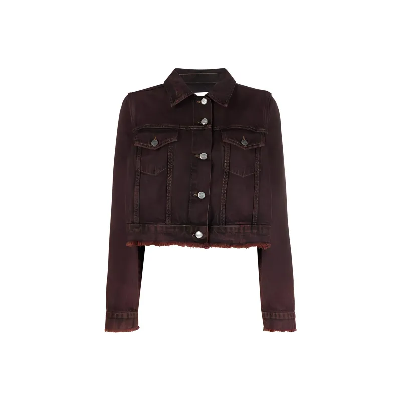 GANNI Overdyed Bleach Denim Cropped Jacket 'Shaved Chocolate'-0