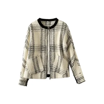 Cypress House Cropped Coat Women's White Base With Black Plaid