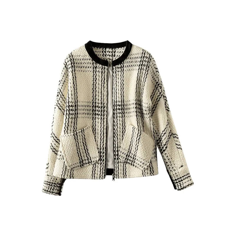 Cypress House Cropped Coat Women's White Base With Black Plaid-0