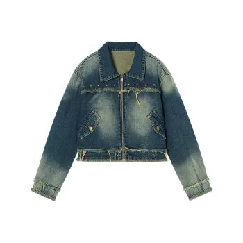 MEETLADY Denim Jackets Women's Denim Blue