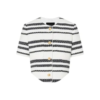 MO&CO Cropped Coats Women's White Black Stripes