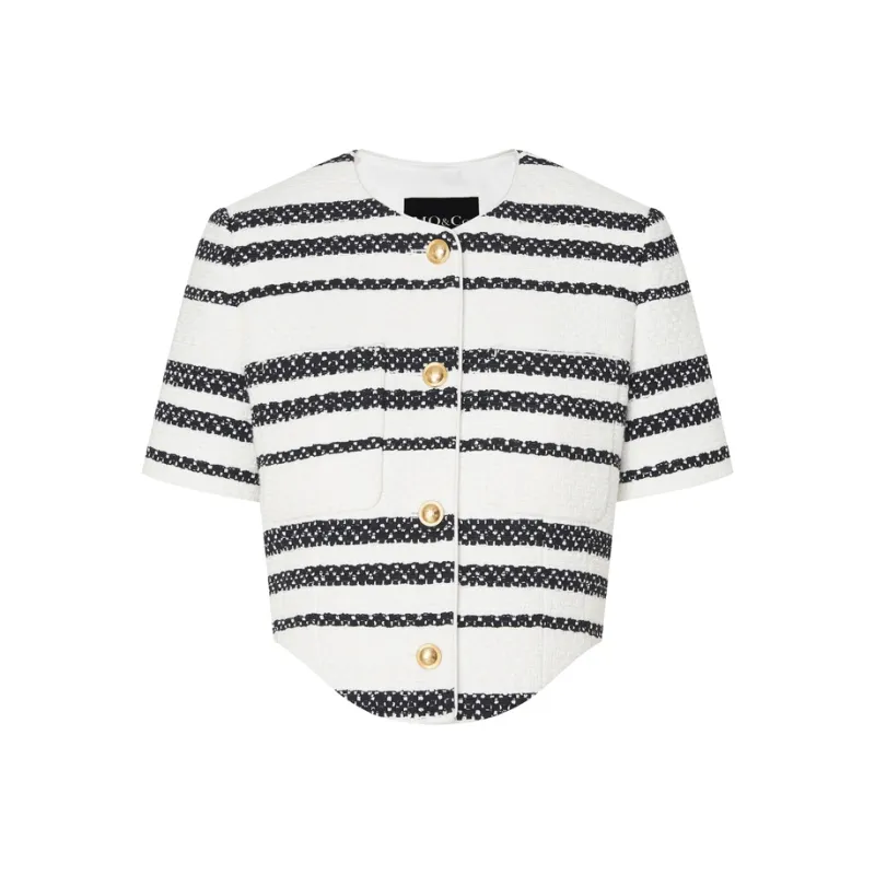 MO&CO Cropped Coats Women's White Black Stripes-0