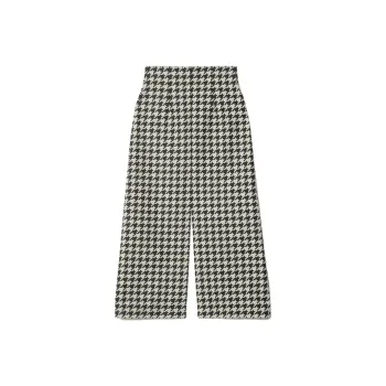 Burberry Houndstooth-pattern Gabardine Cropped Trousers