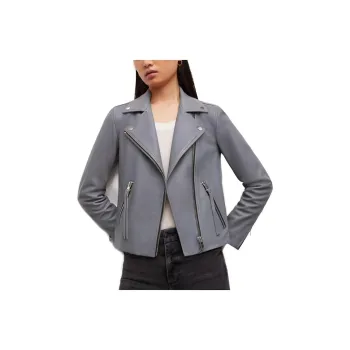 ALLSAINTS Leather Jackets Women's Gray Steel