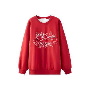 Three Blessings Sweatshirt Women's Red Bowknot