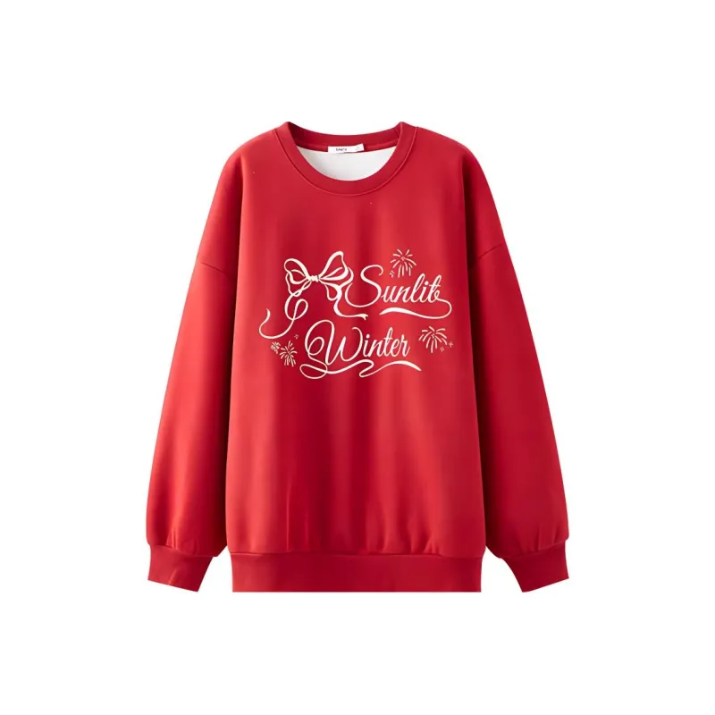 Three Blessings Sweatshirt Women's Red Bowknot-0