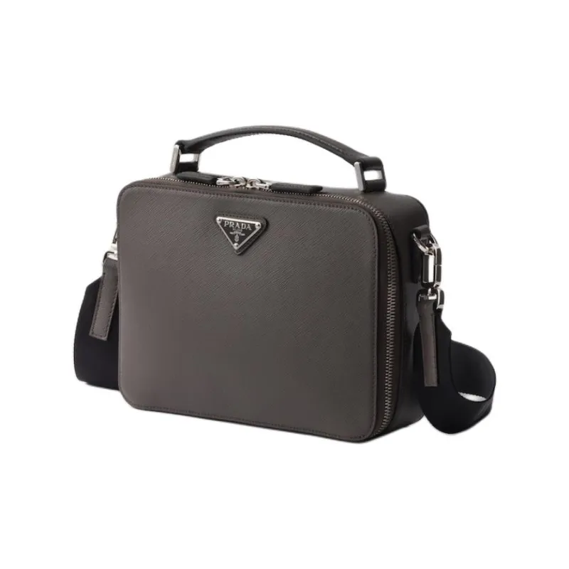 PRADA Saffiano Cow Leather Handbag Men's Gray-1