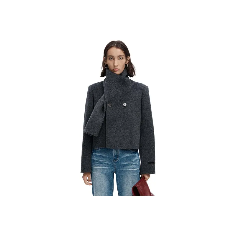 Self Who Scarf Collar Coat Women's-6