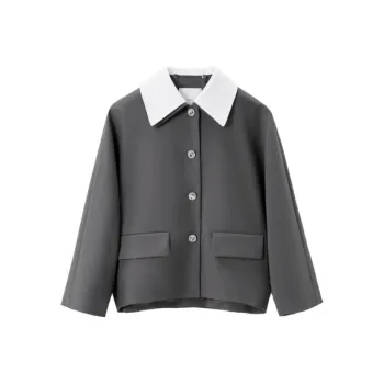 OVV Cropped Coats Women's Dark Gray Splicing B2