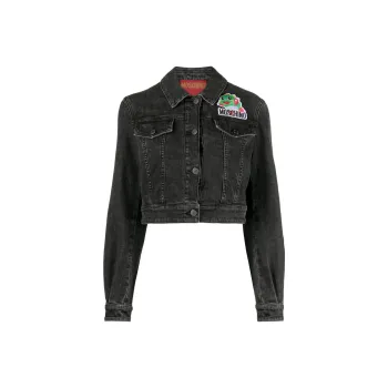 MOSCHINO Cartoon appliqué Cropped Denim Jacket