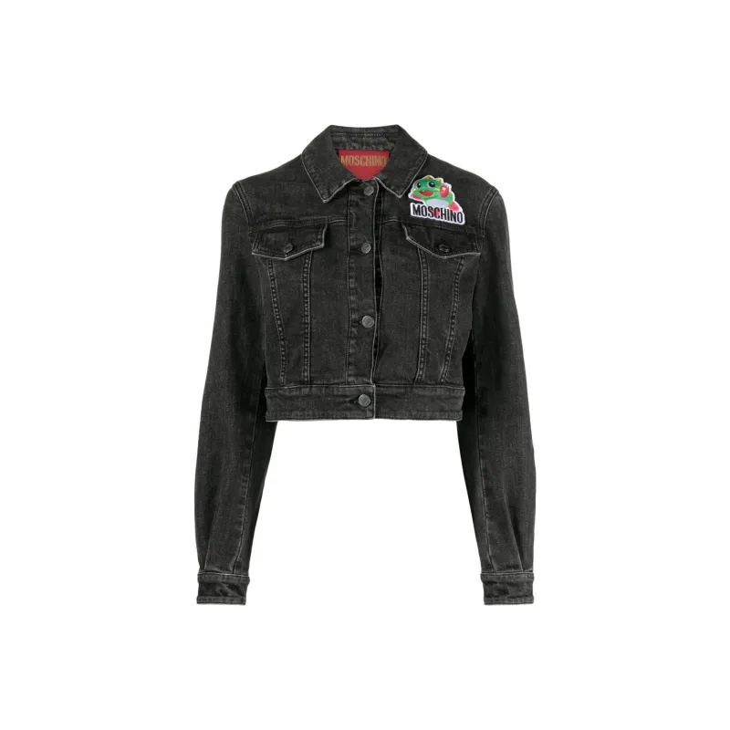 MOSCHINO Cartoon appliqué Cropped Denim Jacket-0