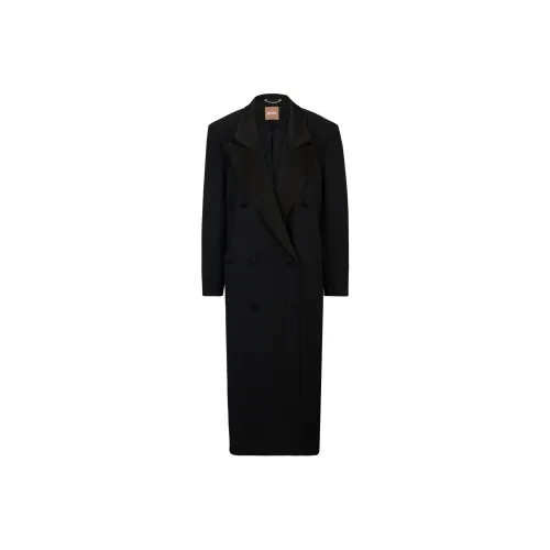 HUGO BOSS Oversize-Fit Tuxedo Coat In A Wool Blend Coats Women's Black