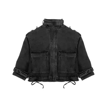 LUYUSHANYU Denim Jacket Unisex Gray Black