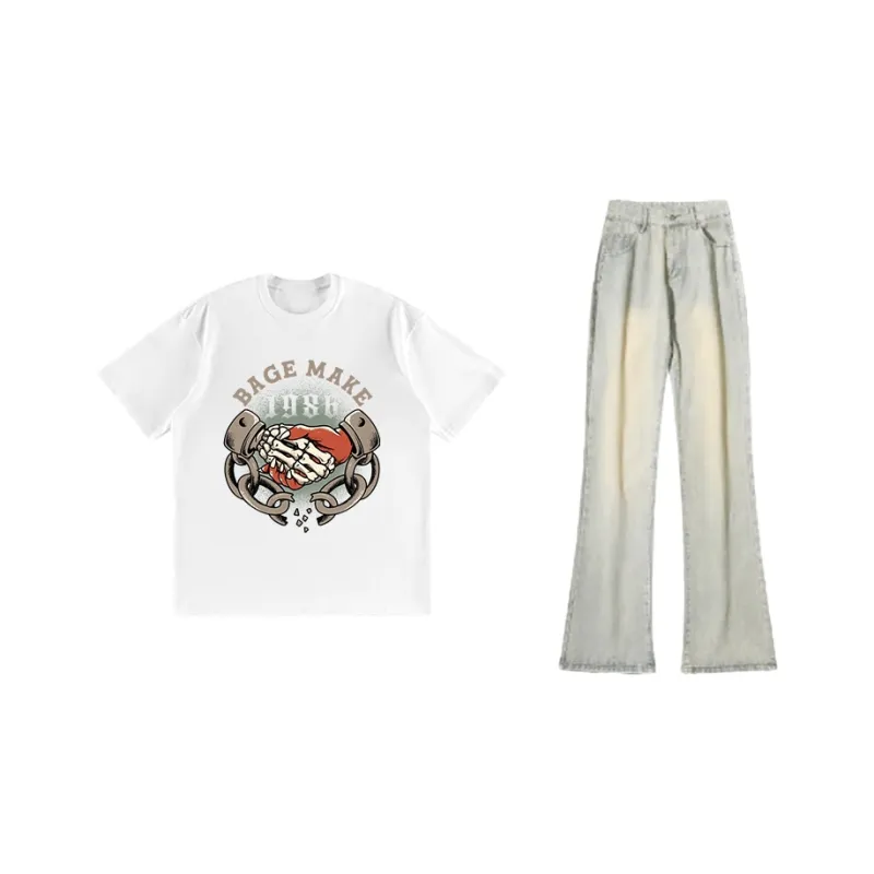 BAGE Casual Sportswear Unisex White Black Jeans-6