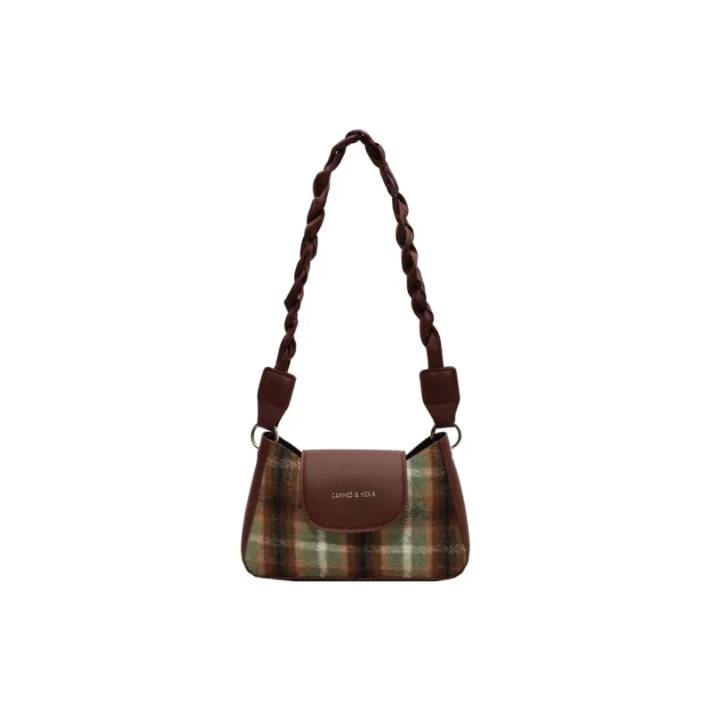 RIVMIND Woolen Underarm Shoulder Bag Women's Red/Green/Coffee-6