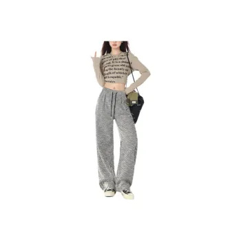 YINLEI Casual Pants Women's Black White Twill